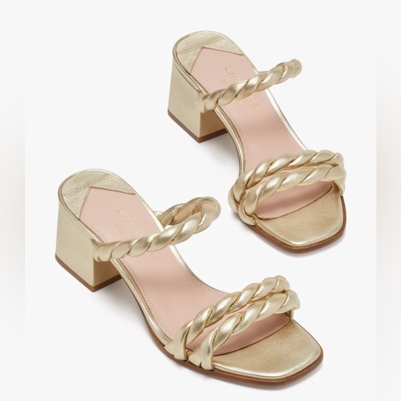 kate spade Shoes - Kate Spade Nina Metallic Gold Leather Braided Block Heel Sandals Size 8